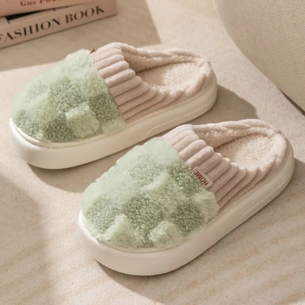 Fashion Couple Winter Toe Wrap Warm Plaid Cotton Slippers Thick Soft Sole Slides Men Women Indoor Floor Flat Home Non-slip Shoes - Image 10