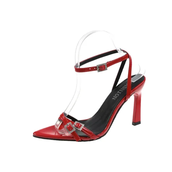 2024 Red Pointed Toe Sandals Women Thin High Heels Ladies Narrow Band Summer Buckle Strap Gladiator Pumps Wedding Party Shoes - Image 7