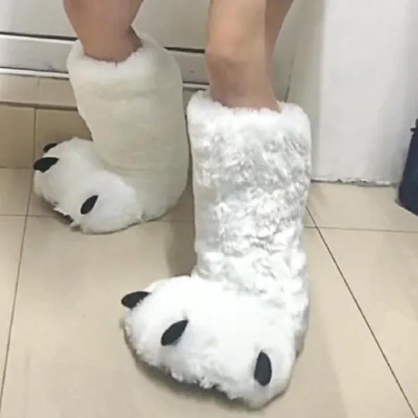 Creative Cute Bear Claw Winter Slippers Boys Girls Home Slippers Furry Warm Couple Indoor Shoes Women Cotton Boots Fur Slides - Image 4