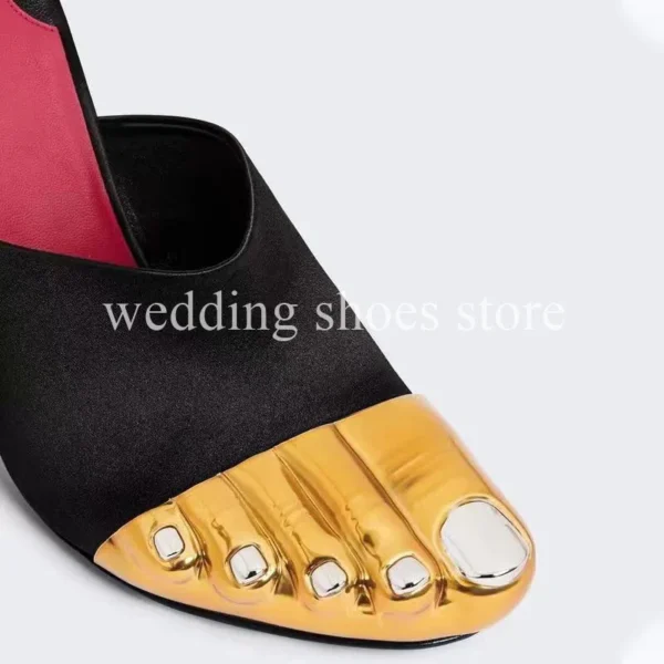 DIY Golden Five Toes Runway Look Half Head Slipper High-Heel Wedding Genuine Leather Summer Party Stiletto Heel Women Shoes - Image 2