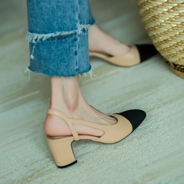 2023 New In Leather Women 39 Shoes Sandals Flat Bottom Color Hollow Thick Heel Chaussure Femme Zapatos Mujer Sandalias Sapatos - Image 2