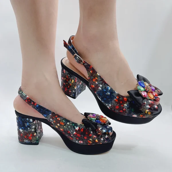 Fashionable Top Italian Designers 2023 Star Luxury Round Toe Prints Bowknot Bright Diamond Summer Women's Shoes With High Heels - Image 7