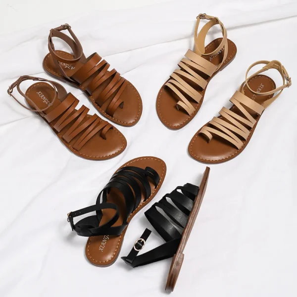 Big Size 36-42 Sandals For Women's Summer New Flat Bottomed Comfortable Minimalist Thin Strap Versatile Roman Sandalia Feminina - Image 4