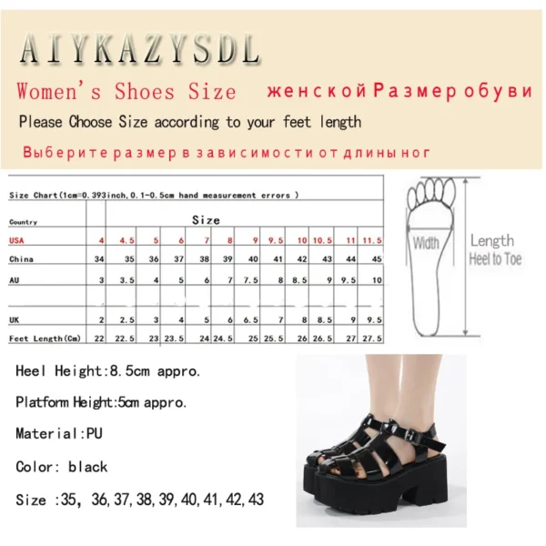 2024 PU Leather Hollow Cut Out Student Girl Sandals Flat Platform Wedge Block Thick Heel Shoes Women Gladiator Sandals Plus Size - Image 5