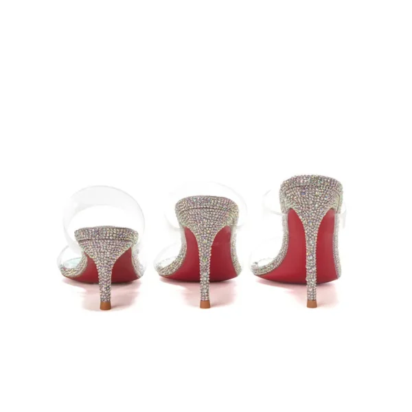 CHMURY Silver Rhinestone Clear 6cm 8cm 10cm Red Soled High Heels Mules Slippers Sandals Shoes for Women - Image 7