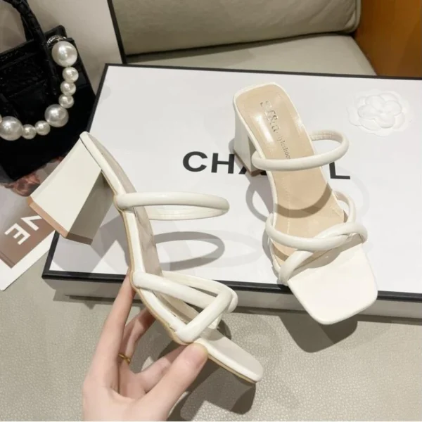 2024 New Designer Summer Pumps Slippers Sandals Shoes Women High Heels Square Toe Sandal Lady Shoes  heels women - Image 3