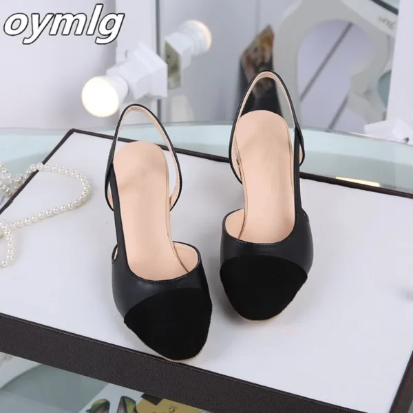 Women Slingbacks Shoes High Heels Thick High Heel Shoes Cow Leather Mixed Colors Pumps Ladies High Heel Elegant Sandals Female - Image 5