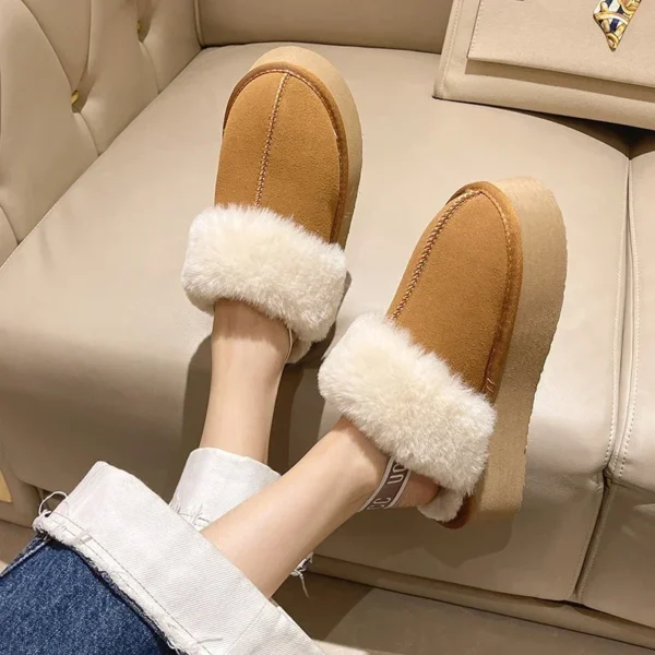 2023 New Leather Women Fashion Winter Indoor Solid Color Suede Fur Slippers Ladies Home Platform Warm Slip-on Women’s Shoes - Image 4