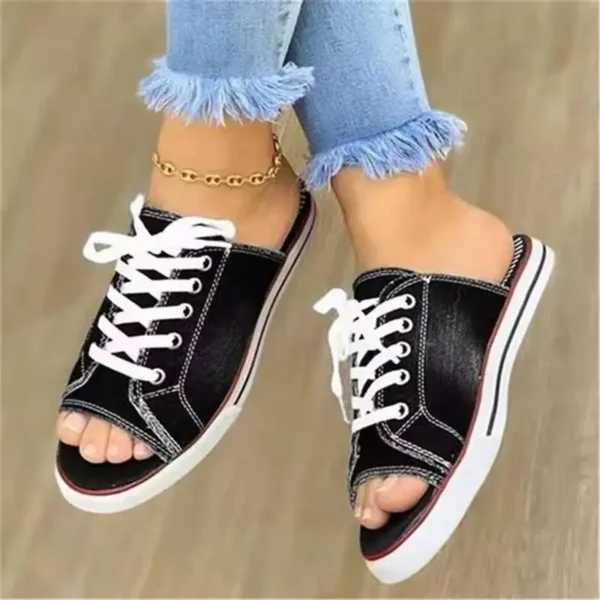 2022 Fashion Women Canvas Sandals Breathable Summer Slippers Lace Up Open Toe Ladies Faux Denim Flat Shoes Zapatos Mujer - Image 9