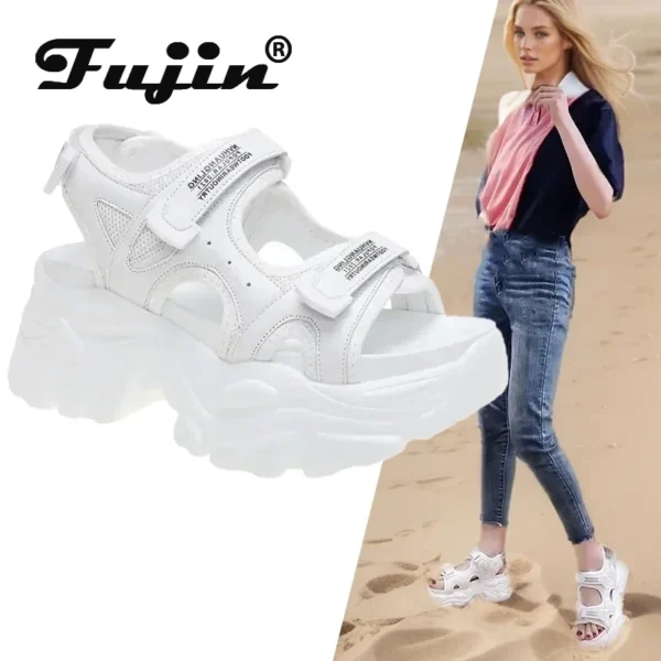 Fujin 8cm Women Sandals Platform Thick Sole Chunky Shoes Platform Ins Casual Summer Shoes Sandals Beige Black Comfortable - Image 6