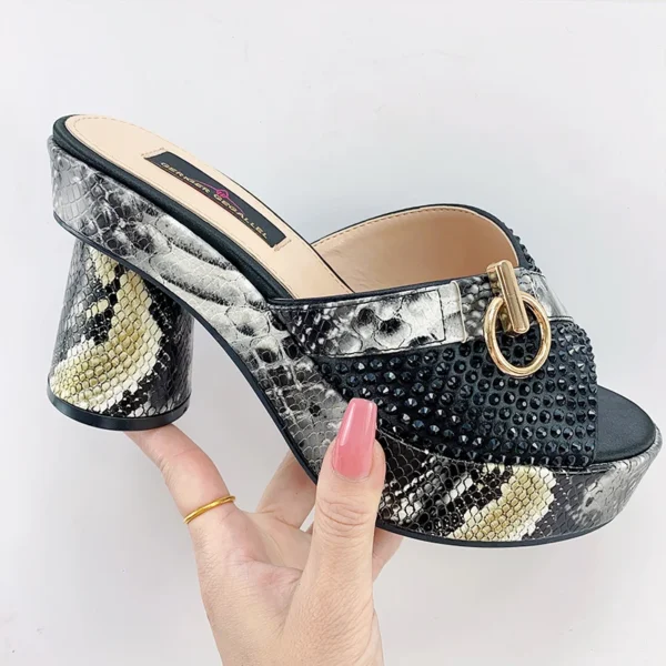 Fashionable Top Italian Designers 2023 Luxury Round Toe  Bright Diamond Snake Print Summer Women's Shoes With High Heels - Image 9