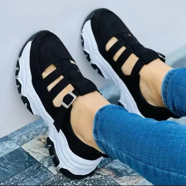 2024 Autumn New Women's Fashion Hollow Designer Thick-soled Wedge Sports Shoes Outdoor Casual Walking Women's Vulcanized Shoes - Image 6