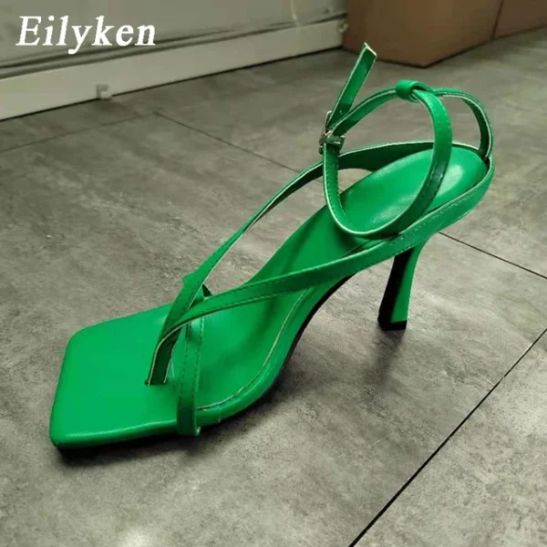 Eilyken New Fashion Pinch Narrow Band Women Sandals 2024 Summer Square Open Toe Ankle Buckle Strap High Heels Ladies Shoes - Image 11