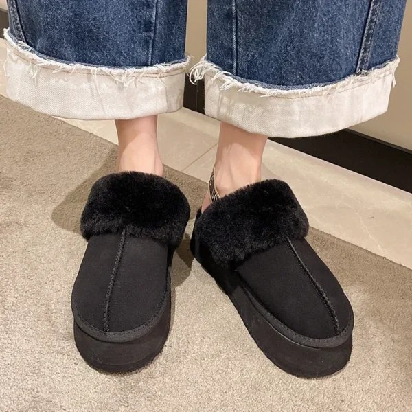 2023 New Leather Women Fashion Winter Indoor Solid Color Suede Fur Slippers Ladies Home Platform Warm Slip-on Women’s Shoes - Image 2