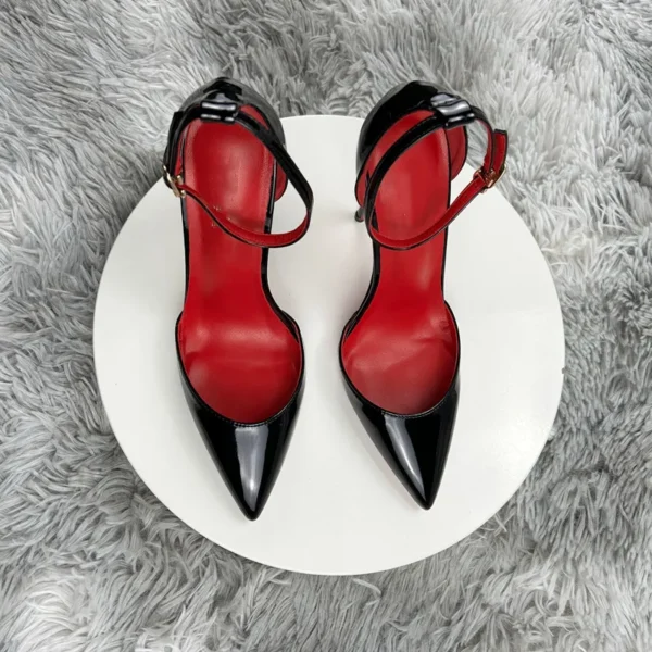 Black Patent Leather Women Ankle Strap Stiletto Pumps Pointed Toe Sexy High Heel Shoes 8cm 10cm 12cm Customize 33-46 - Image 4