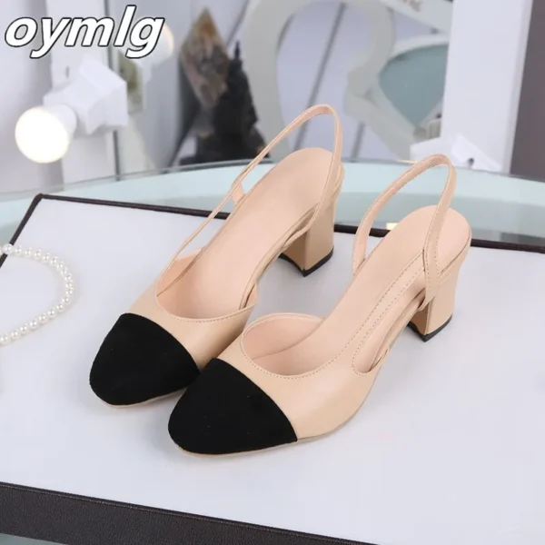 Women Slingbacks Shoes High Heels Thick High Heel Shoes Cow Leather Mixed Colors Pumps Ladies High Heel Elegant Sandals Female - Image 3