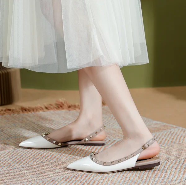 【Measure your feet length before order】Rivets Elegant Luxury Designer Women Sandals Pointy Toe Slingback Flat Shoes 63-CHC-33 - Image 9