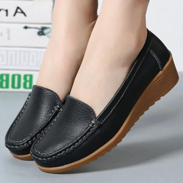 Women Shoes Soft Leather Shoes With Heels Loafers Black Flat Shoes Women's Moccasins Casual Zapatos Mujer Flats Female Footwear