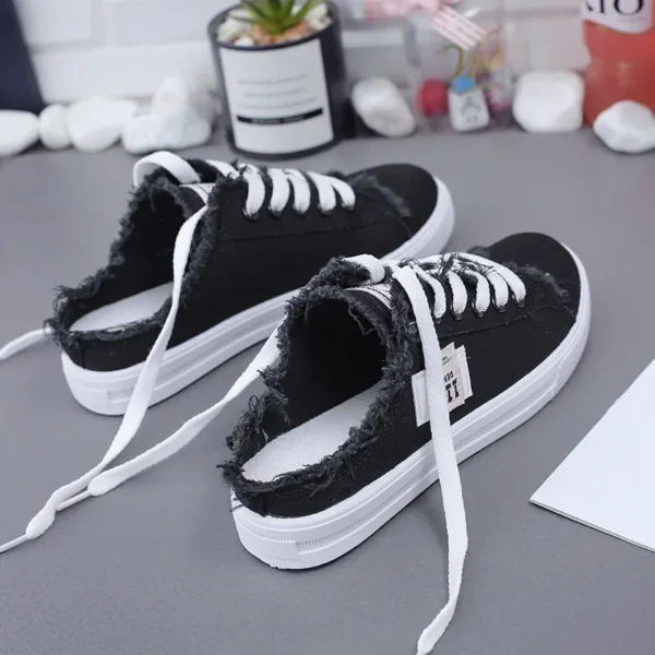 2023 New Spring Summer Women Canvas Shoes flat sneakers women casual shoes low upper lace up white shoes - Image 2