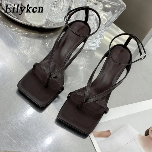 Eilyken New Fashion Pinch Narrow Band Women Sandals 2024 Summer Square Open Toe Ankle Buckle Strap High Heels Ladies Shoes - Image 8