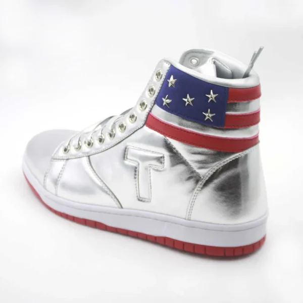 2024 MAGA President Donald Shoes Trump Gold Sneakers Mens Womens Casual Boots Road Shoes Silver High Top Battle Boots - Image 2