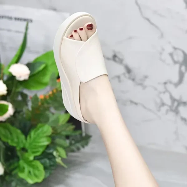 2023 Summer New Open Toe Sexy Solid Thick Sole Slope Heel Slippers for Women Outwear Comfortable Women's Single Shoes - Image 4