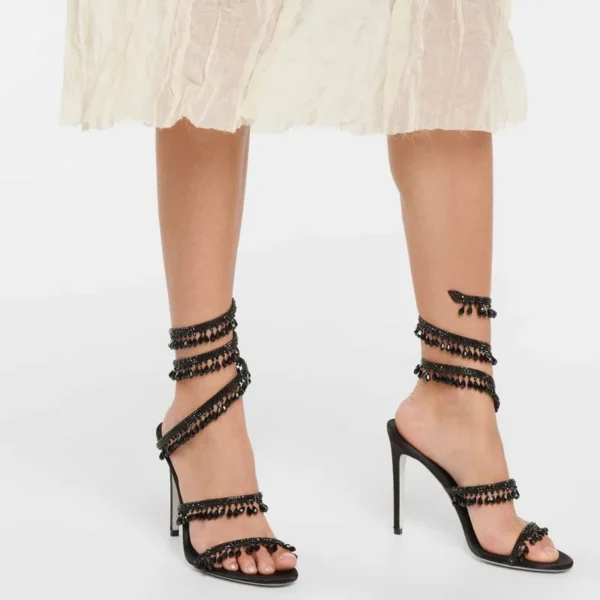 Fashion Crystal Pendant Tassels Women Sandals Sexy Snake Coiled Stiletto High heels Gladiator sandals Summer Wedding Party Shoes - Image 2