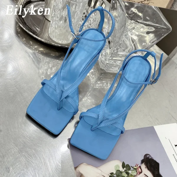 Eilyken New Fashion Pinch Narrow Band Women Sandals 2024 Summer Square Open Toe Ankle Buckle Strap High Heels Ladies Shoes - Image 9