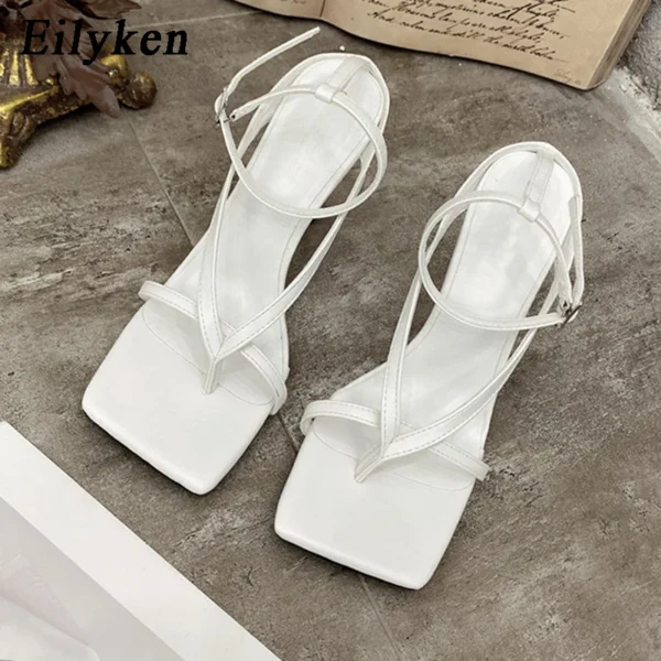 Eilyken New Fashion Pinch Narrow Band Women Sandals 2024 Summer Square Open Toe Ankle Buckle Strap High Heels Ladies Shoes - Image 7