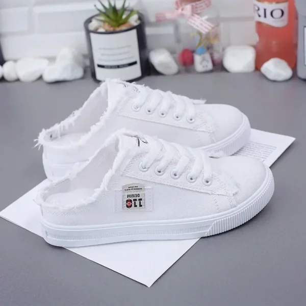 2023 New Spring Summer Women Canvas Shoes flat sneakers women casual shoes low upper lace up white shoes - Image 5