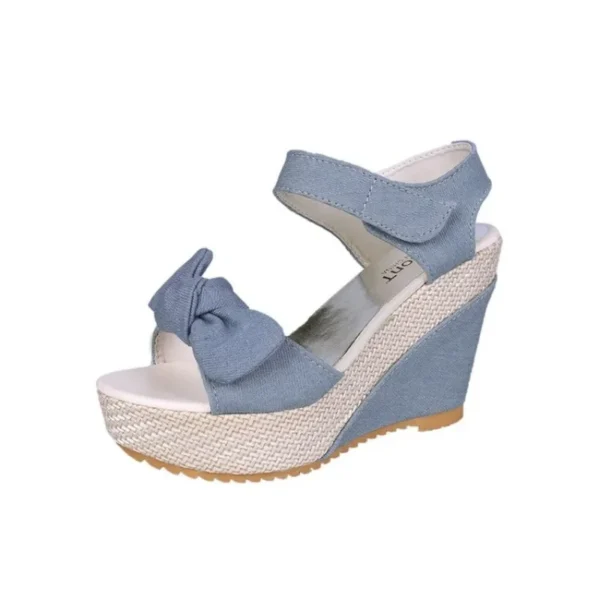 Brand New Ladies Platform Denim Sandals Fashion Bow Mixed Colors Wedges High Heels women's Sandals Casual Party Woman Shoes - Image 5