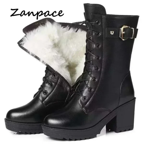 2023 Winter Leather Women Winter Boots Thick Wool Warm Women High-heeled Genuine Boot High-quality Female Snow Boots Women Shoes - Image 3