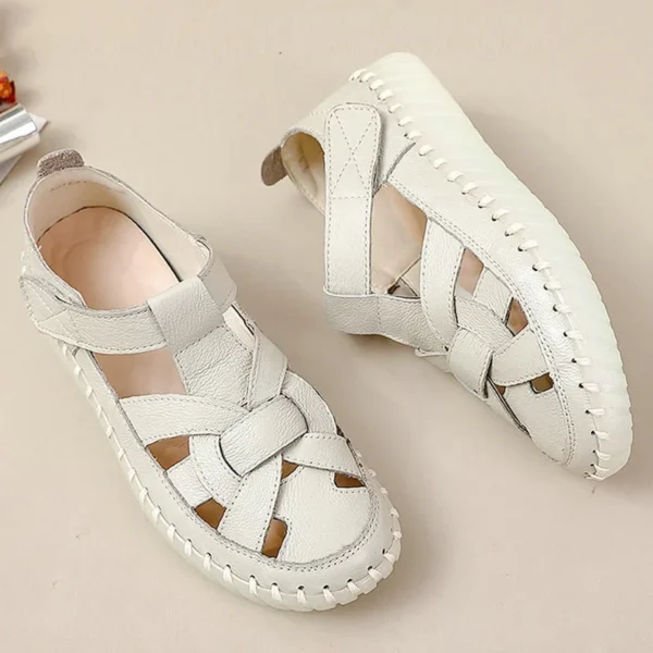 Women's Genuine Leather Hollow Sandals 2024 Summer Women Loafers Large Size Casual Flat Shoes Soft Sole Comfortable Sandals - Image 4