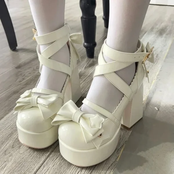 2024 Lolita Shoes Women Mary Janes High Heels Shoes Chunky Sandals Summer Fashion Retro Bow Party Platform Pumps - Image 8