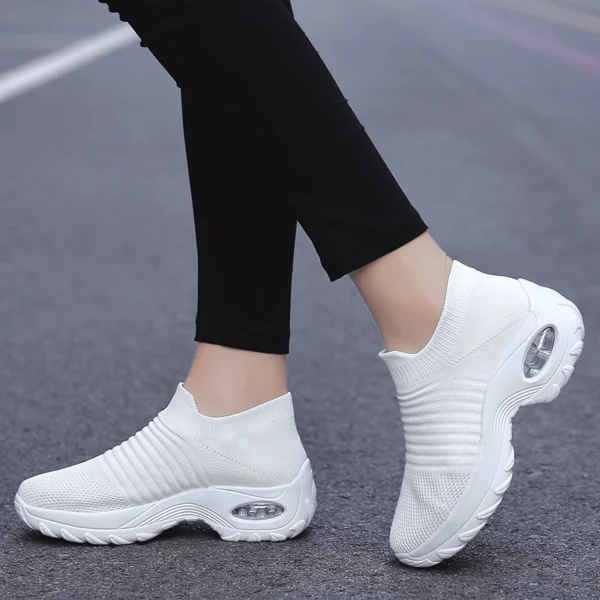 Women's Casual Sports Socks Sneakers Fashionable Thick Sole Air Cushion, Elevated Sloping Heel Rocking Shoes - Image 6