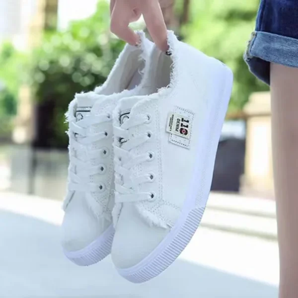 2023 New Spring Summer Women Canvas Shoes flat sneakers women casual shoes low upper lace up white shoes - Image 6