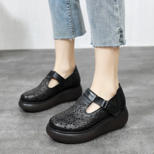 2024 New Spring Summer Women Shoes Hollow Full Genuine Leather Shoe Women Sandals Platform Shoes Woman Wedges Large Size - Image 5