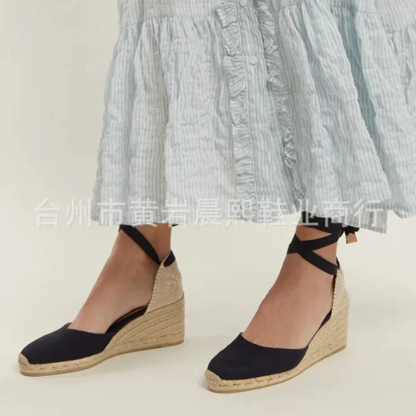 2023 Women's Espadrille Ankle Strap Sandals Comfortable Slippers Ladies Womens Casual Shoes Breathable Flax Hemp Canvas Pumps - Image 2