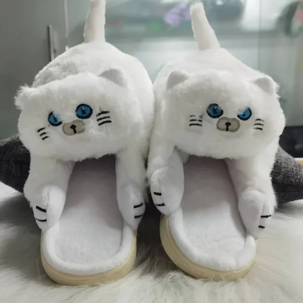 Cuddly Hug Cat Slippers Women Men Winter Home Slides Kawaii Floor Shoes Furry Slippers Girl White Mules Funny Cute Gift Slippers - Image 4