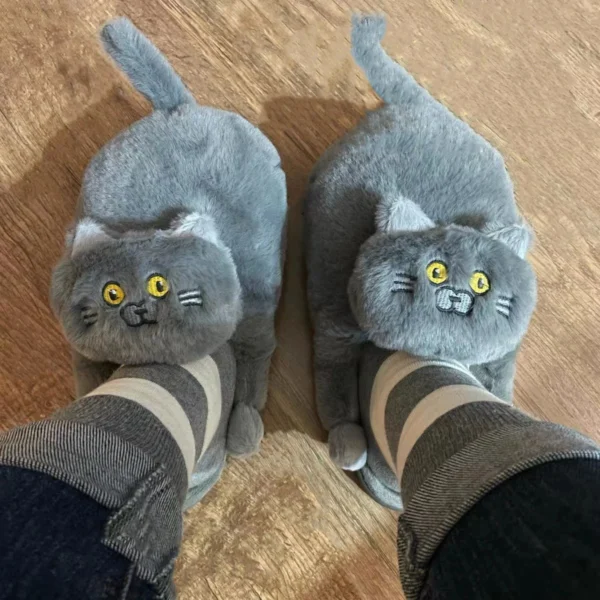 Cuddly Hug Cat Slippers Women Men Winter Home Slides Kawaii Floor Shoes Furry Slippers Girl White Mules Funny Cute Gift Slippers