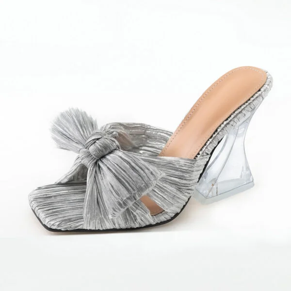 Women's Plus Size Shaped Heel Satin Sandals - Image 6