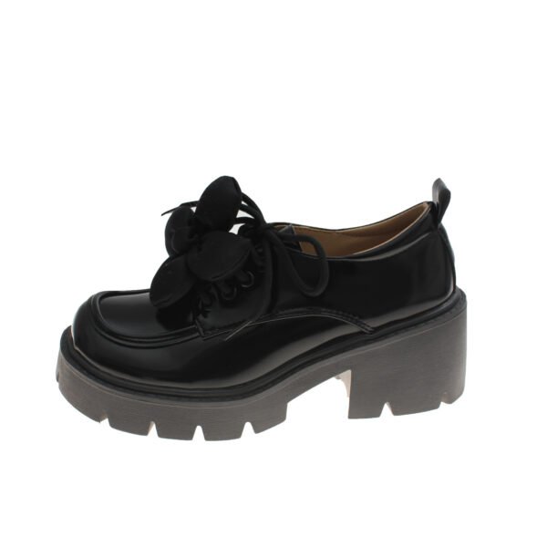 Women's Platform Platform Lace-Up Black Leather Shoes - Image 7