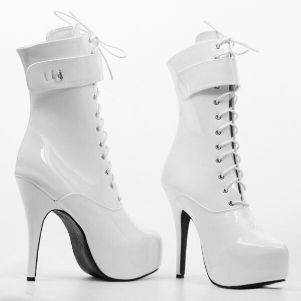 Women's High Heel Platform Lace-Up Patent Leather Short Boots