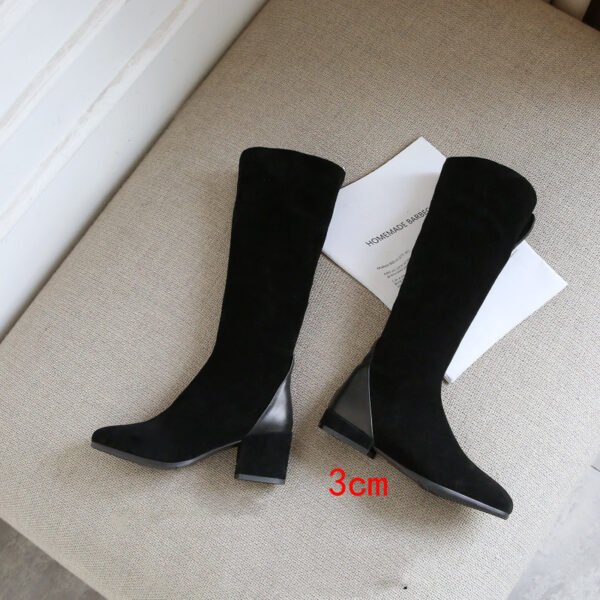 Women's New Leather Scrub Thick Heel High Boots - Image 4