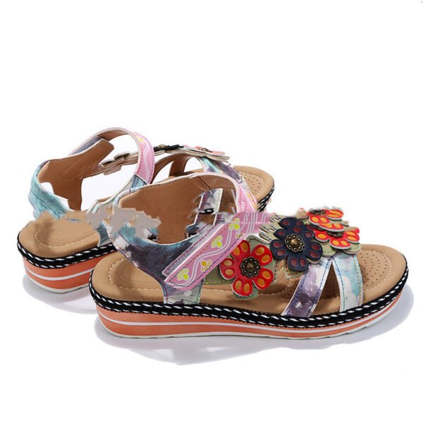 Women's Plus Size Ethnic Flower Platform Sandals - Image 3