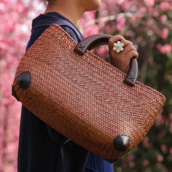 Women's Handbag Retro Storage Rattan Straw Bag Travel - Image 3