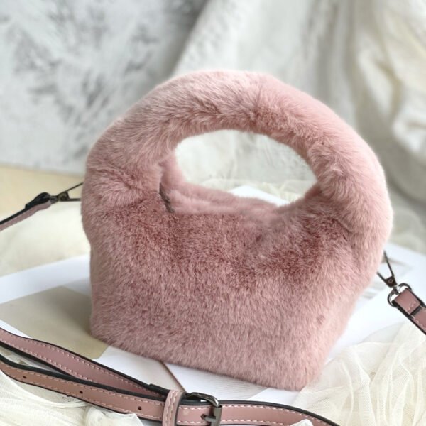 Women's Faux Fur Mink Plush Trapezoidal Wrist Bag - Image 4