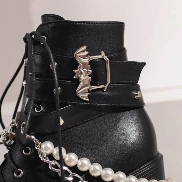 Belt Buckle Beaded Chain Women's Leather Boots - Image 7