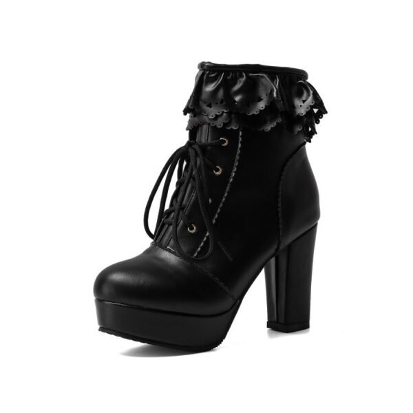 Autumn And Winter Lace Up Women's Thick Heel Lace Fashion Boots - Image 8