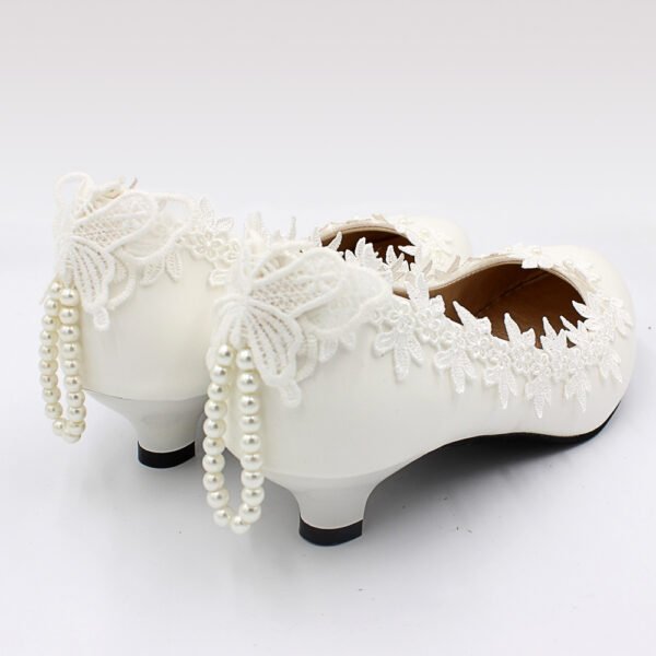 Women's Low Heel Simple White Wedding Shoes - Image 4